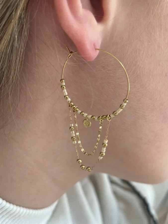 Créoles dorées avec chaines pendantes Nakupenda