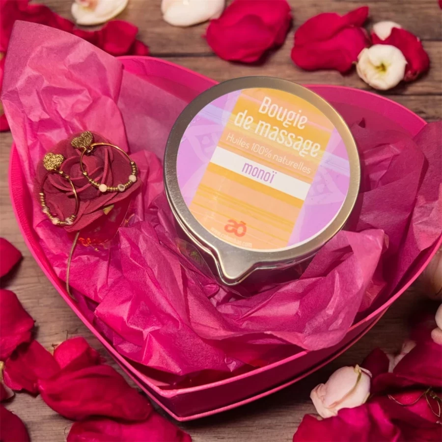 Coffret Saint Valentin Bougie de massage et Boucles d'Oreilles