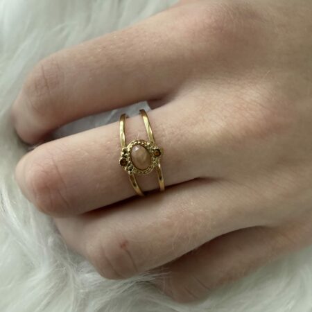 Bague Dorée double anneaux avec pierre centrale Nakupenda