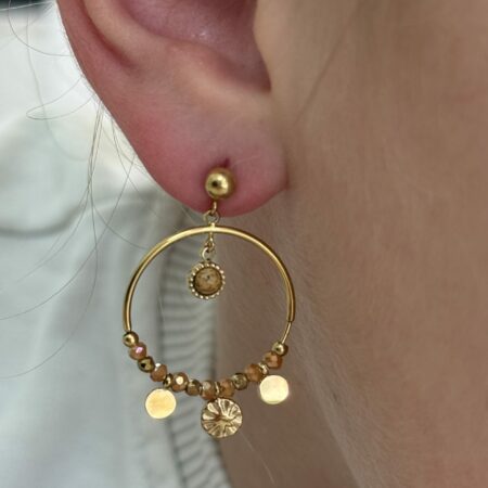 Boucles d'oreilles pendantes dorées et marrons