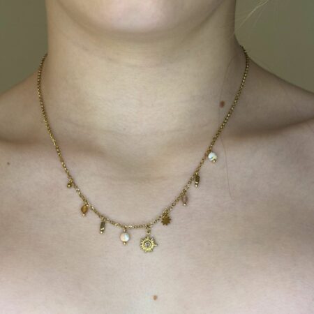 Collier parsemé de pierres beige marron Nakupenda