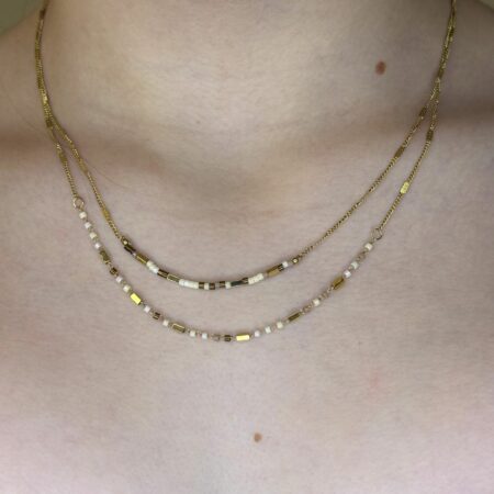 Collier double doré marron Nakupenda