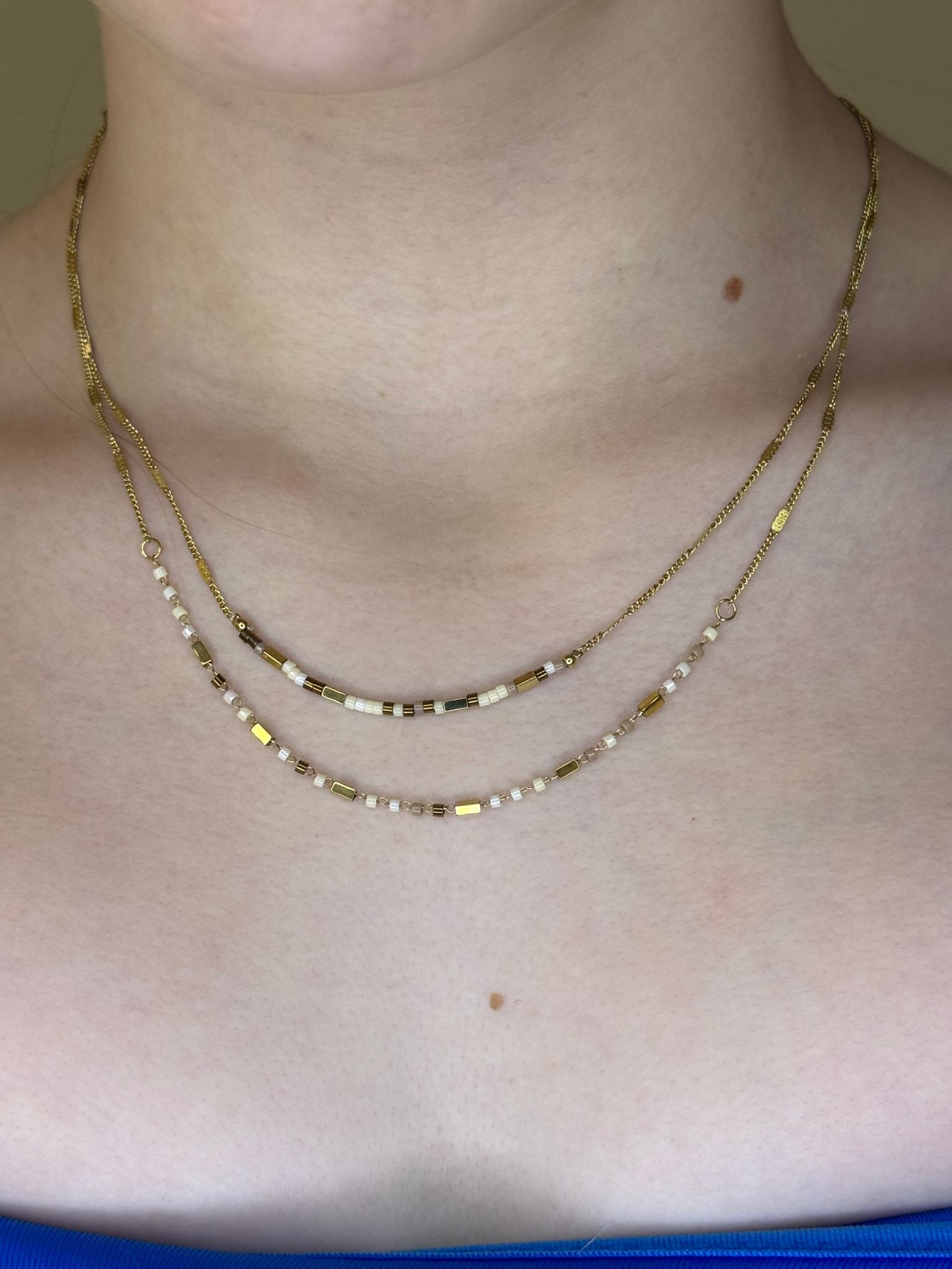 Collier double doré marron Nakupenda